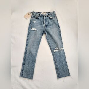 $211  GRLFRND Karolina High-Rise Straight Crop Jeans Size 25